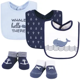 Hudson Baby Cotton Bib and Sock Set, Sailor Whale