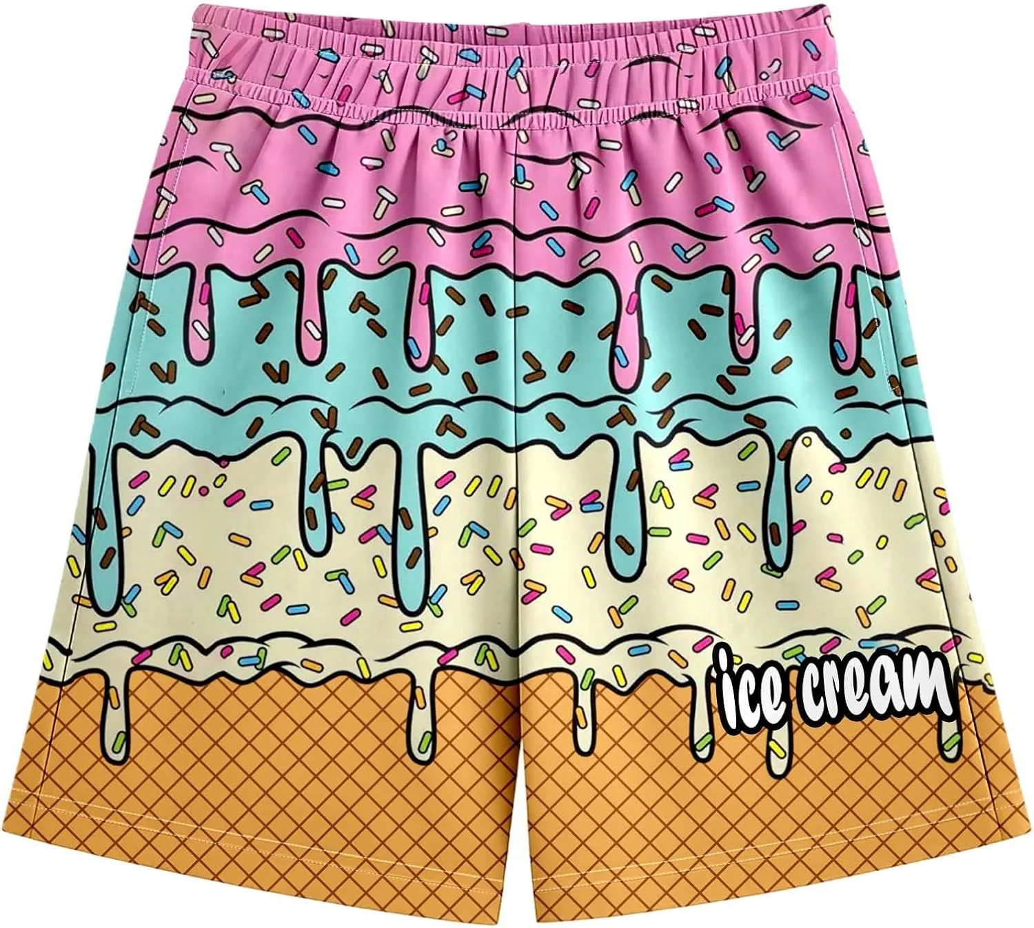 Ice Cream Shorts for 2-14T Boy Girl Elastic Waist with Pockets Summer Cool Preppy Ice Cream Drip Baseball Shorts