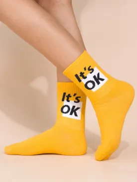 It Is Okay Typography Crew Socks Funny Socks for Women Novelty Socks Funky Socks
