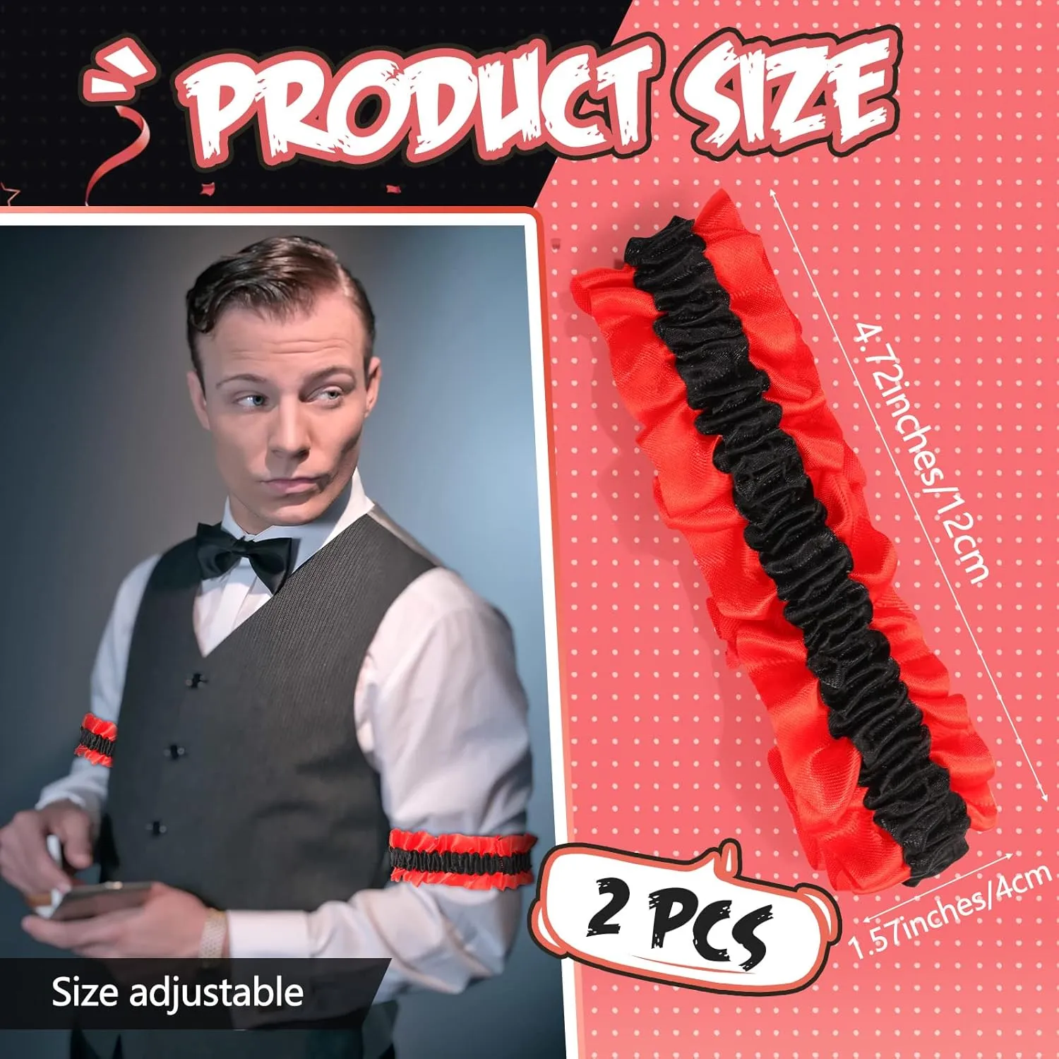 Jadive 2 Pcs Roaring 20s Armband Garter for Men Sleeve Shirt Costume Anti Slip Arm Holder Garter Belt for 1920s Party