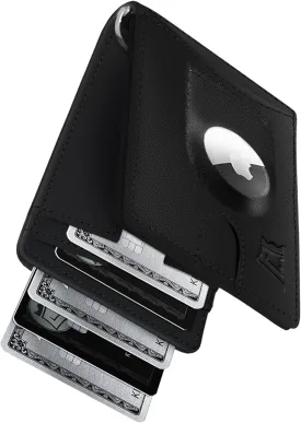 Kings Loot Trackable Airtag Wallet for Men | RFID Blocking Leather Design with Airtag Holder, Money Clip & Pull Tab | Minimalist Air Tag Wallets