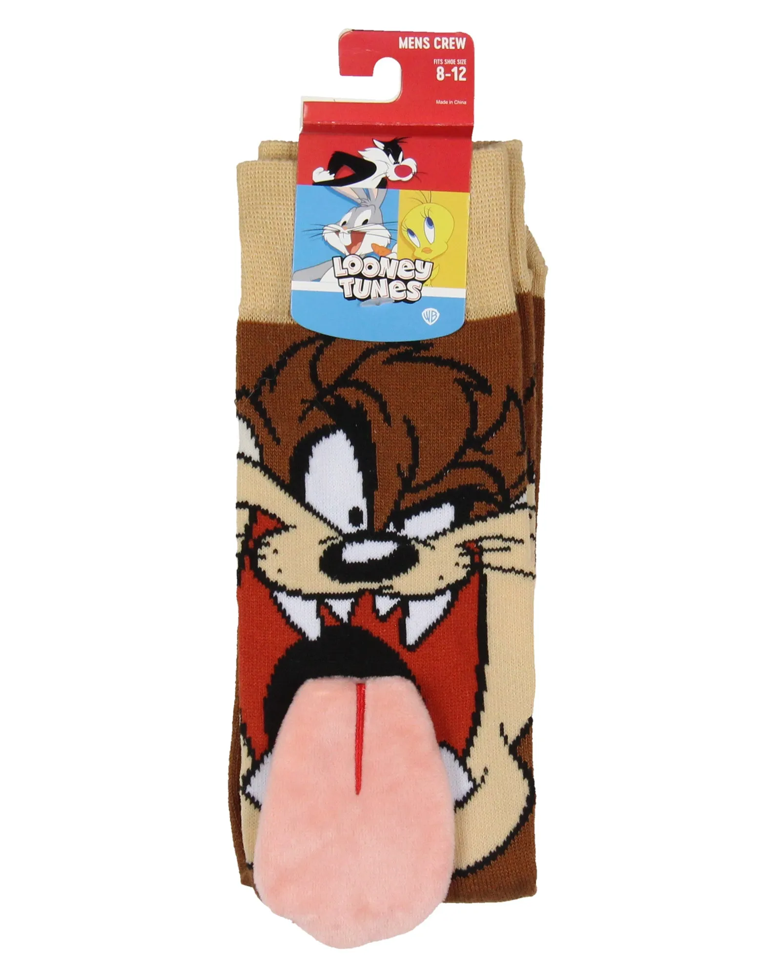 Looney Tunes Tasmanian Devil 3D Velvet Tongue Adult Costume Crew Socks