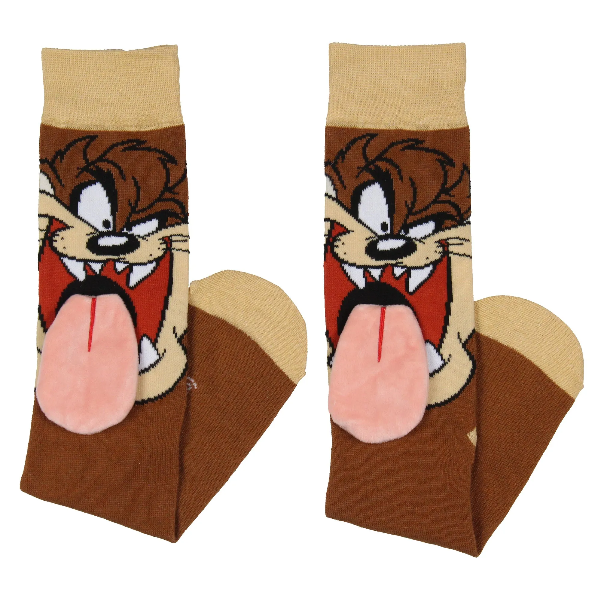 Looney Tunes Tasmanian Devil 3D Velvet Tongue Adult Costume Crew Socks