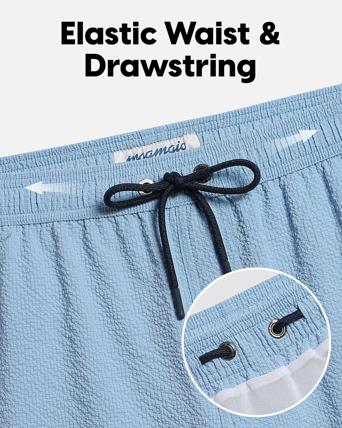 maamgic Men's Swim Trunks 5.5 inch Seersucker Beach Shorts Quick Dry Bathing Suits with Mesh Liner
