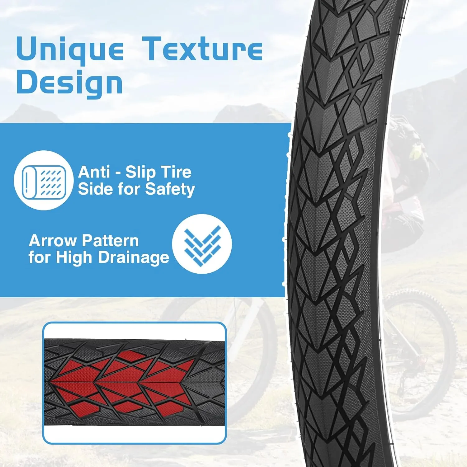 MEGHNA Bike Tire 20/24/26/27.5 inch Foldable Replacement Cruiser Bike Tire Mountain Bike Grooves Anti-Slip Surface with Tire Levers for Kids Bike Folding Bike
