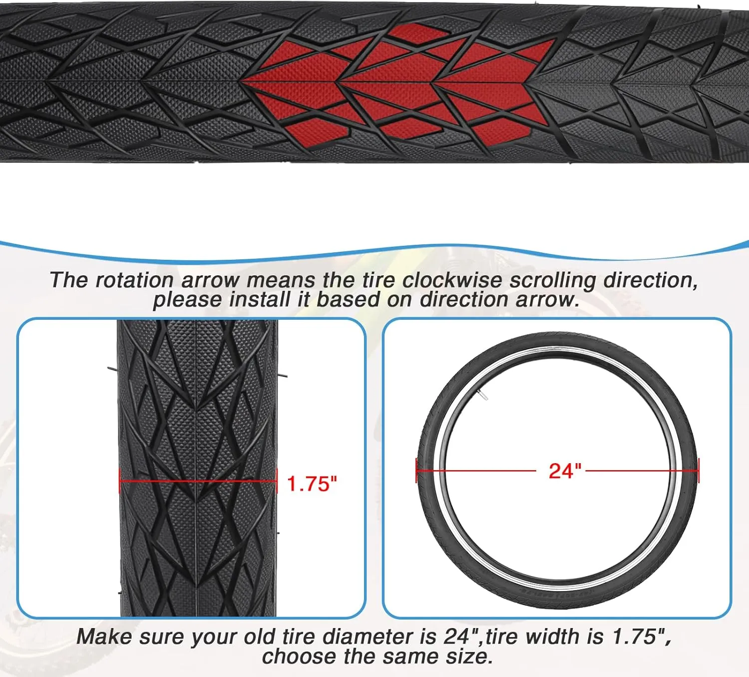 MEGHNA Bike Tire 20/24/26/27.5 inch Foldable Replacement Cruiser Bike Tire Mountain Bike Grooves Anti-Slip Surface with Tire Levers for Kids Bike Folding Bike