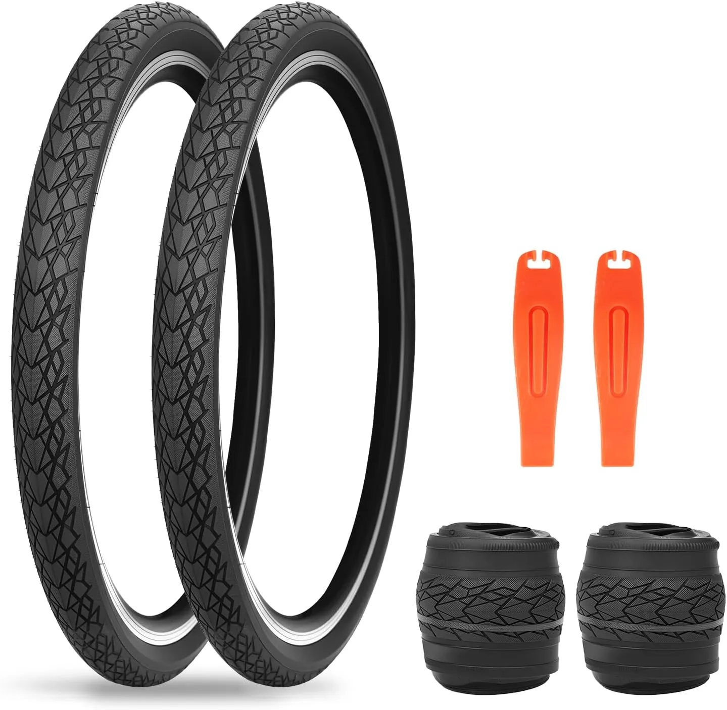 MEGHNA Bike Tire 20/24/26/27.5 inch Foldable Replacement Cruiser Bike Tire Mountain Bike Grooves Anti-Slip Surface with Tire Levers for Kids Bike Folding Bike