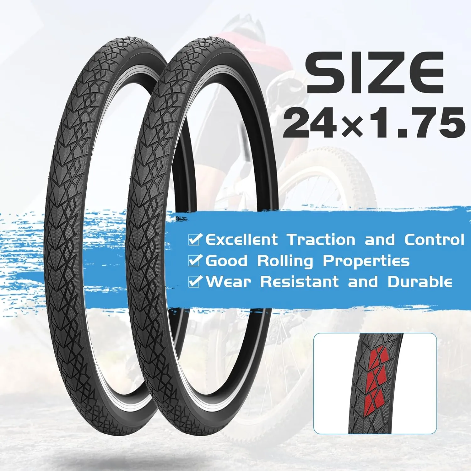 MEGHNA Bike Tire 20/24/26/27.5 inch Foldable Replacement Cruiser Bike Tire Mountain Bike Grooves Anti-Slip Surface with Tire Levers for Kids Bike Folding Bike