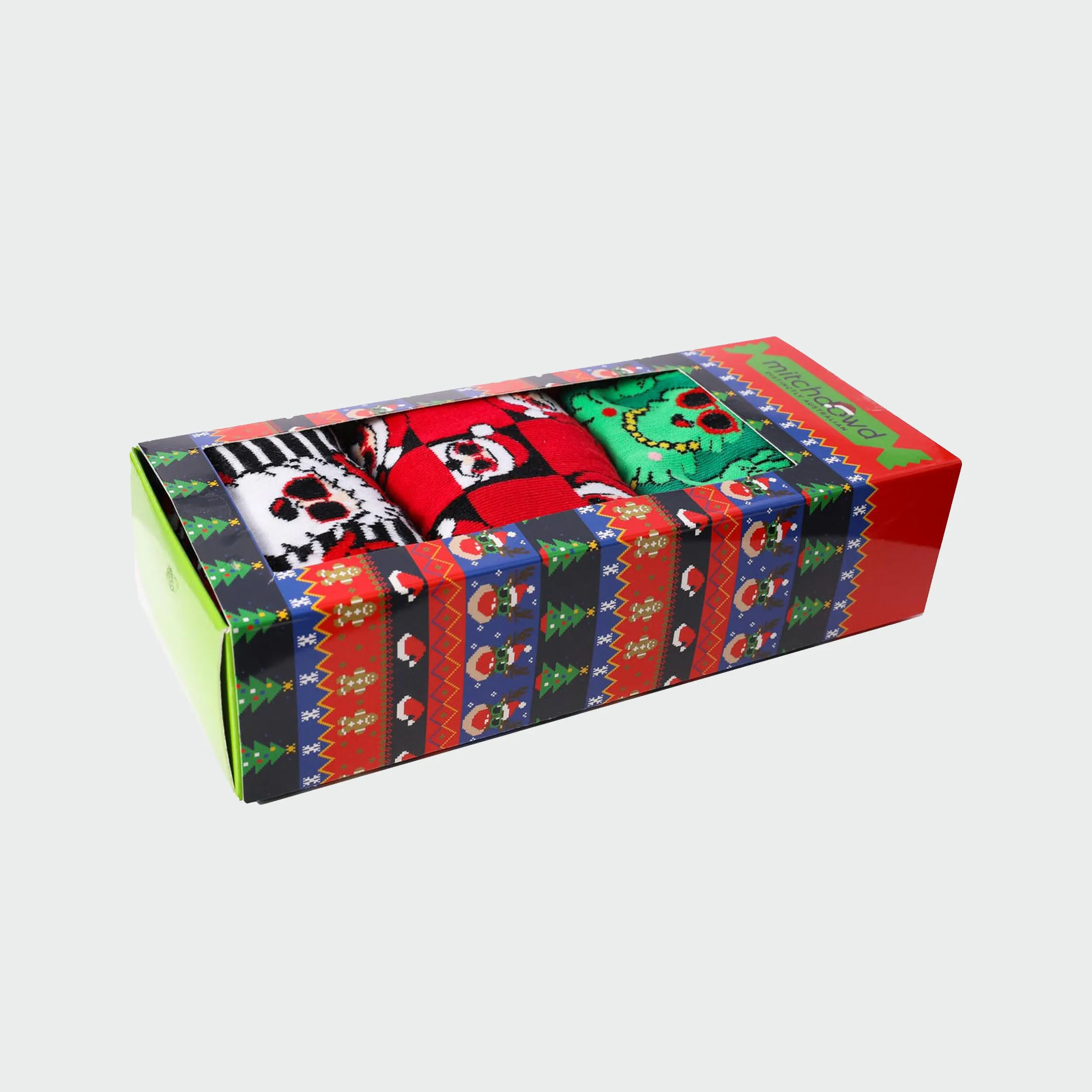 Men's Boxed In Santa Cotton Crew Socks 3 Pack - Green & Red