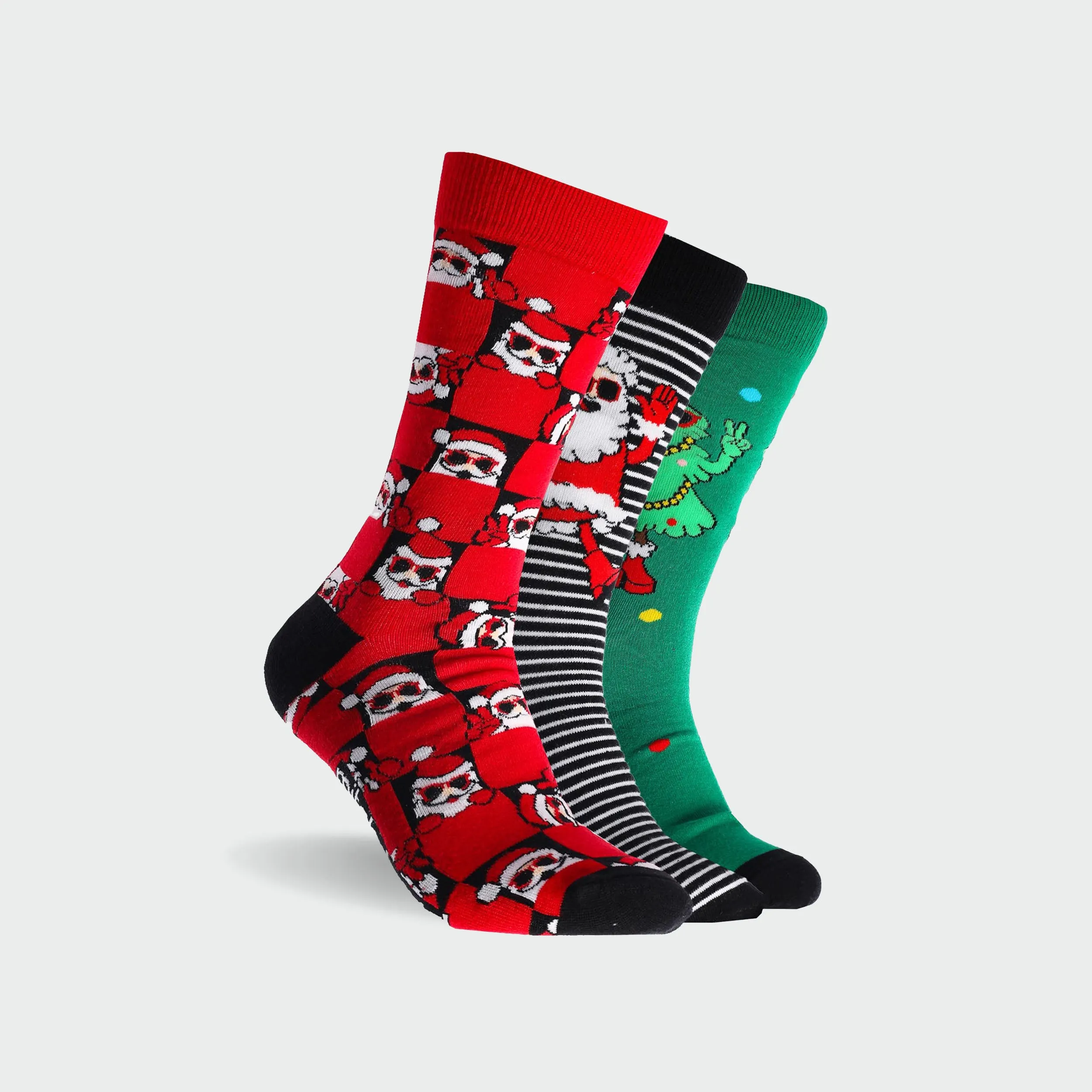 Men's Boxed In Santa Cotton Crew Socks 3 Pack - Green & Red