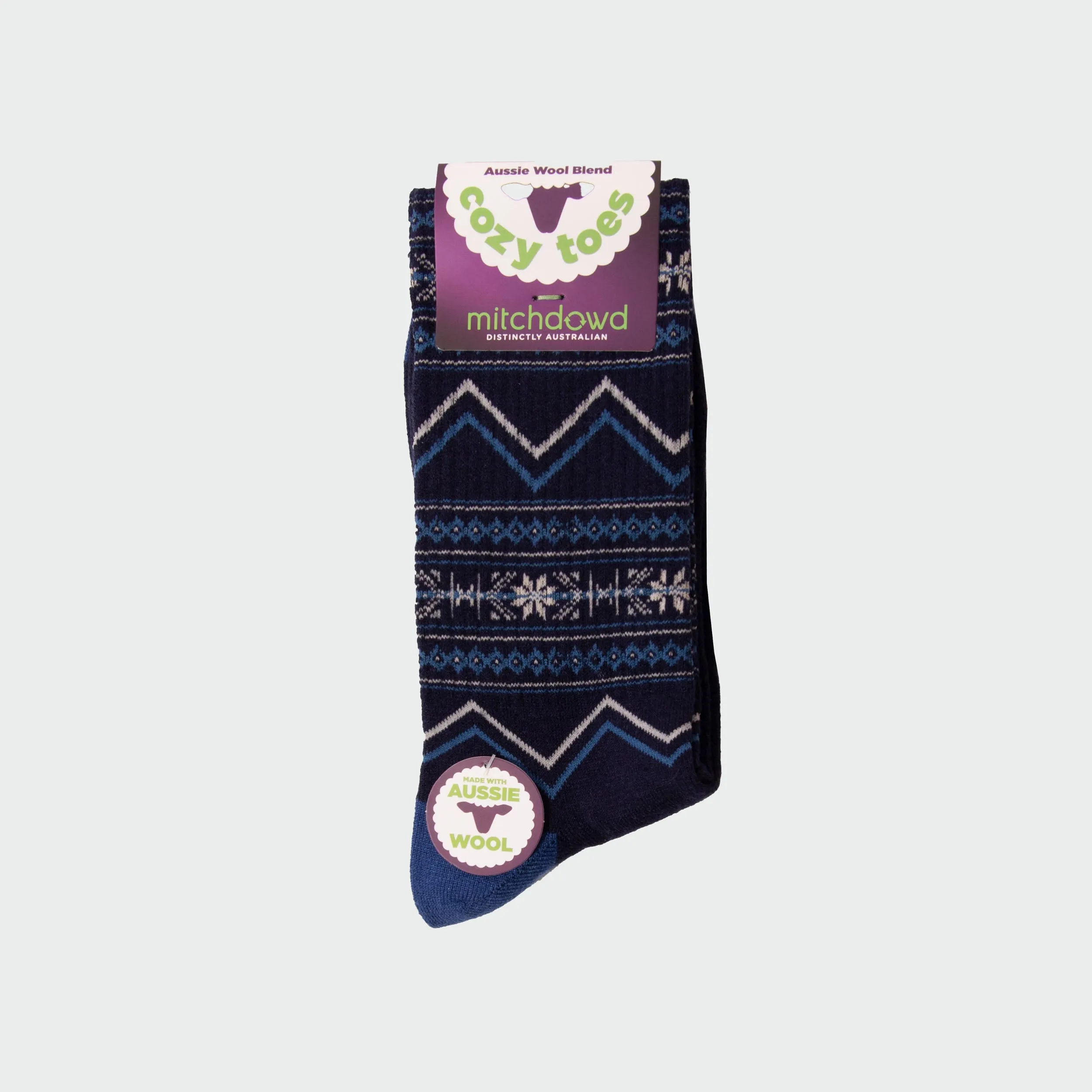 Men's Fairisle Wool Crew Socks  - Navy