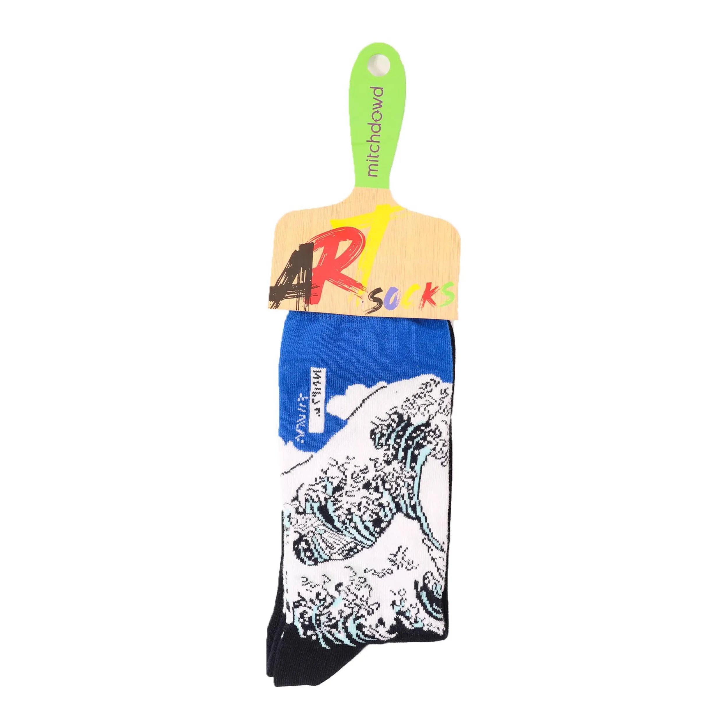 Men's Great Wave Art Cotton Crew Sock - Navy