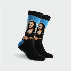 Men's Mona Lisa Art Series Cotton Crew Sock - Blue & Black
