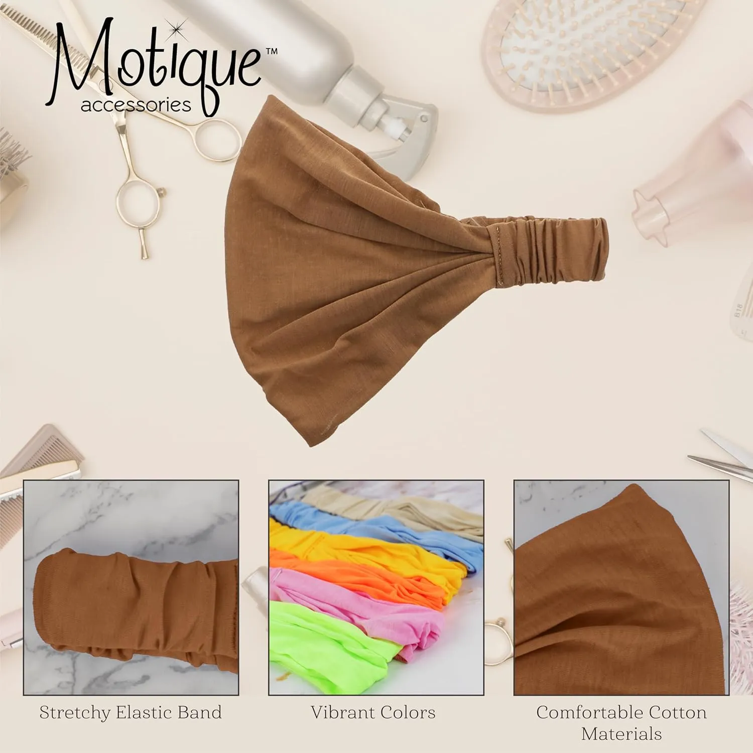 Motique Accessories Camel Wide Cotton Head Band Solid Boho Yoga Style Soft Hairband