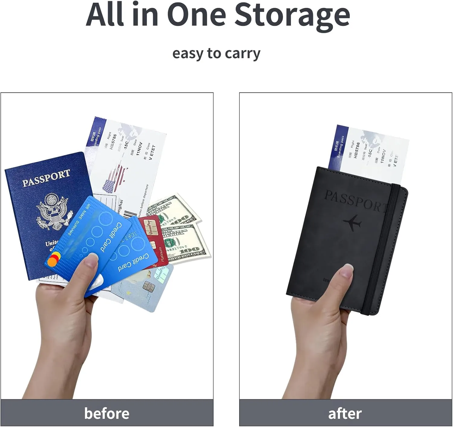 Passport Holder, Passport Cover with Credit Card Slot and Boarding Pass Slot Combo, Passport Wallet Case Book Travel Must Have, RFID Blocking Leather Travel Accessories, Black