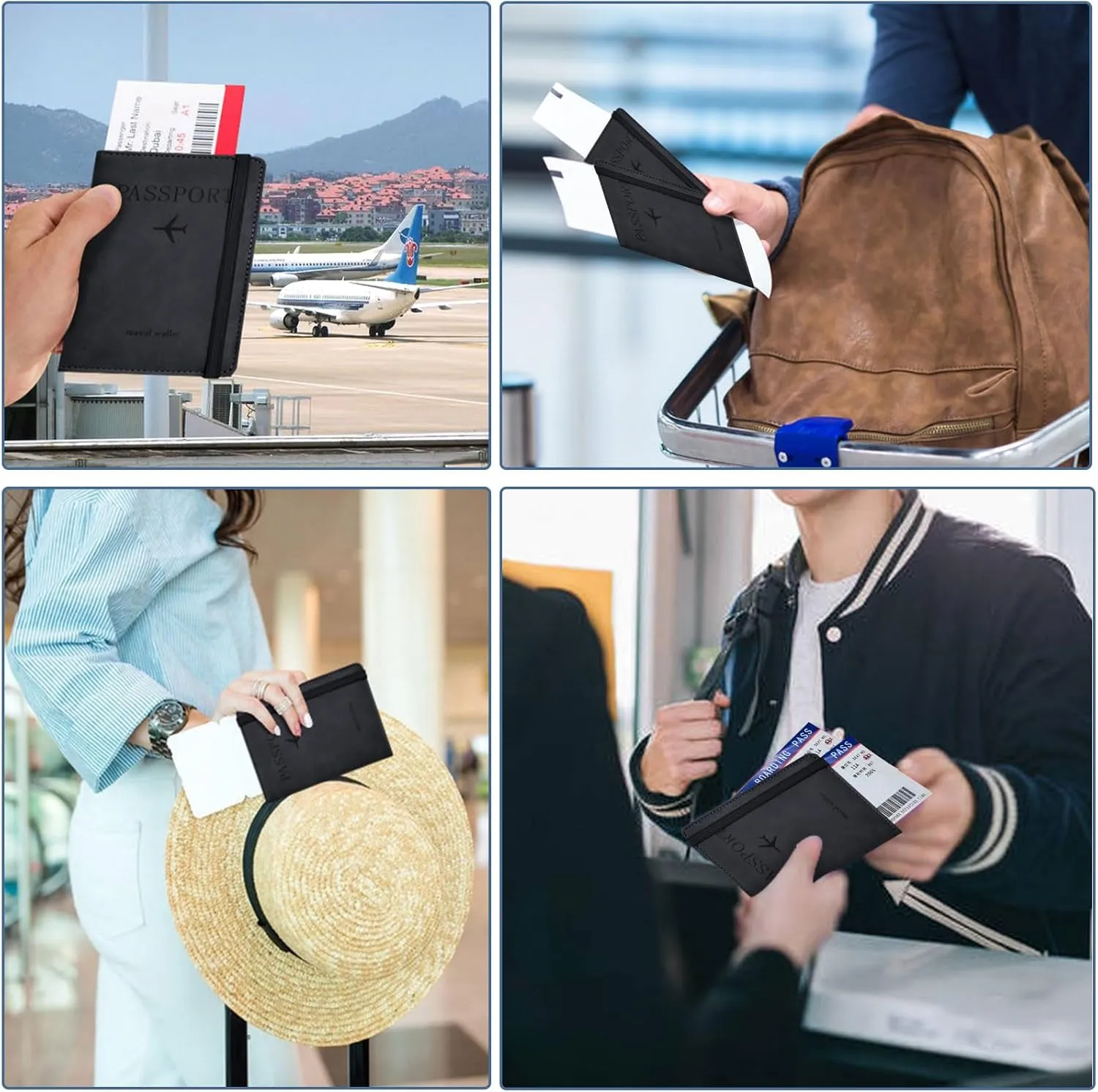 Passport Holder, Passport Cover with Credit Card Slot and Boarding Pass Slot Combo, Passport Wallet Case Book Travel Must Have, RFID Blocking Leather Travel Accessories, Black
