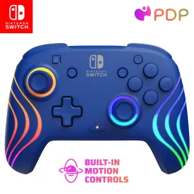 PDP Afterglow Wave Wireless Nintendo Switch Pro Controller with Motion Controls, Fully Licensed for Switch/OLED Model, Customizable LED Lighting, 30 Foot Range, 20 Hr Rechargeable Battery Power: Blue