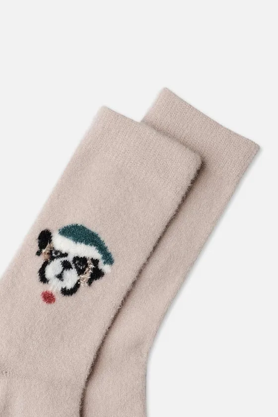Plush Single Dog Patterned Christmas Themed Sock SCB-281