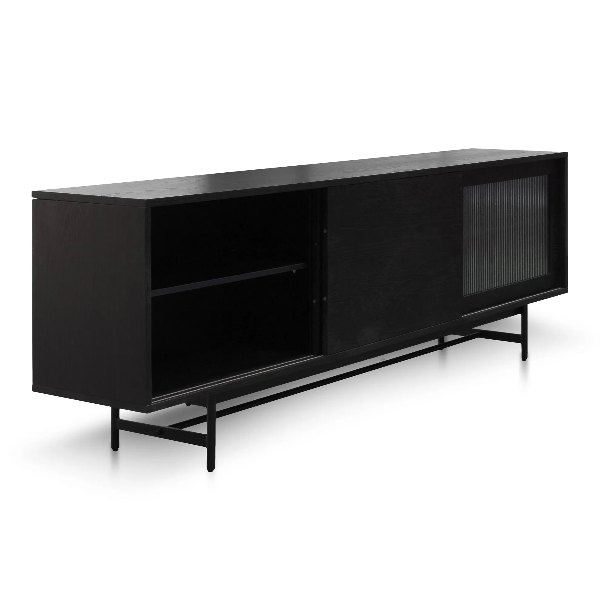 Sergio 2.1m Wooden TV Entertainment Unit - Full Black with Flute Glass Door