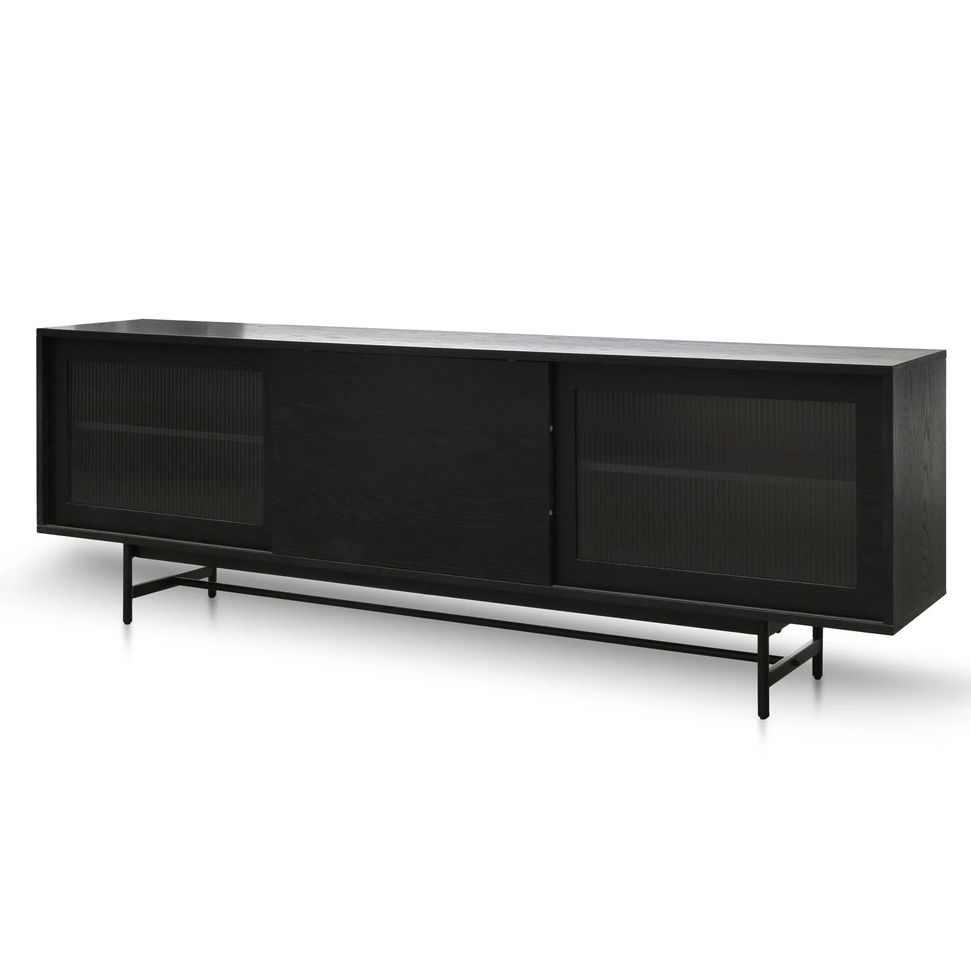 Sergio 2.1m Wooden TV Entertainment Unit - Full Black with Flute Glass Door