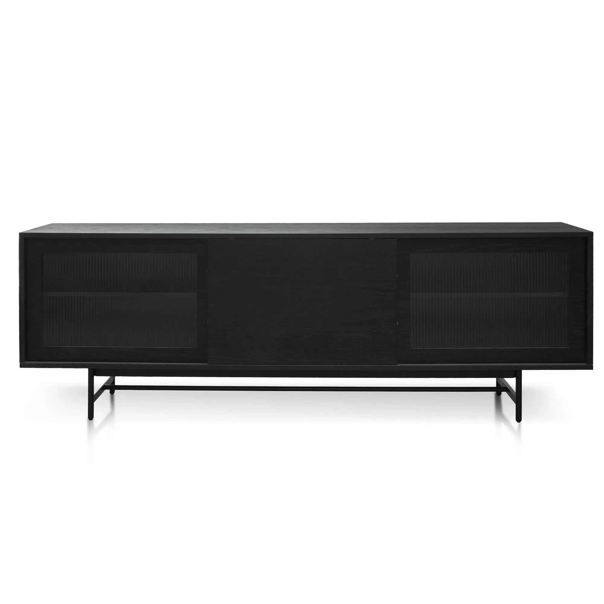 Sergio 2.1m Wooden TV Entertainment Unit - Full Black with Flute Glass Door