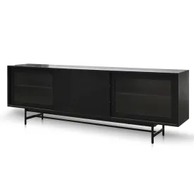 Sergio 2.1m Wooden TV Entertainment Unit - Full Black with Flute Glass Door