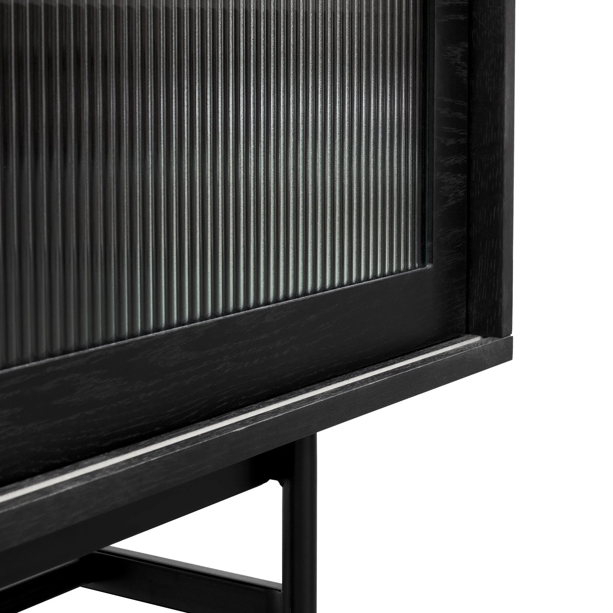Sergio 2.1m Wooden TV Entertainment Unit - Full Black with Flute Glass Door