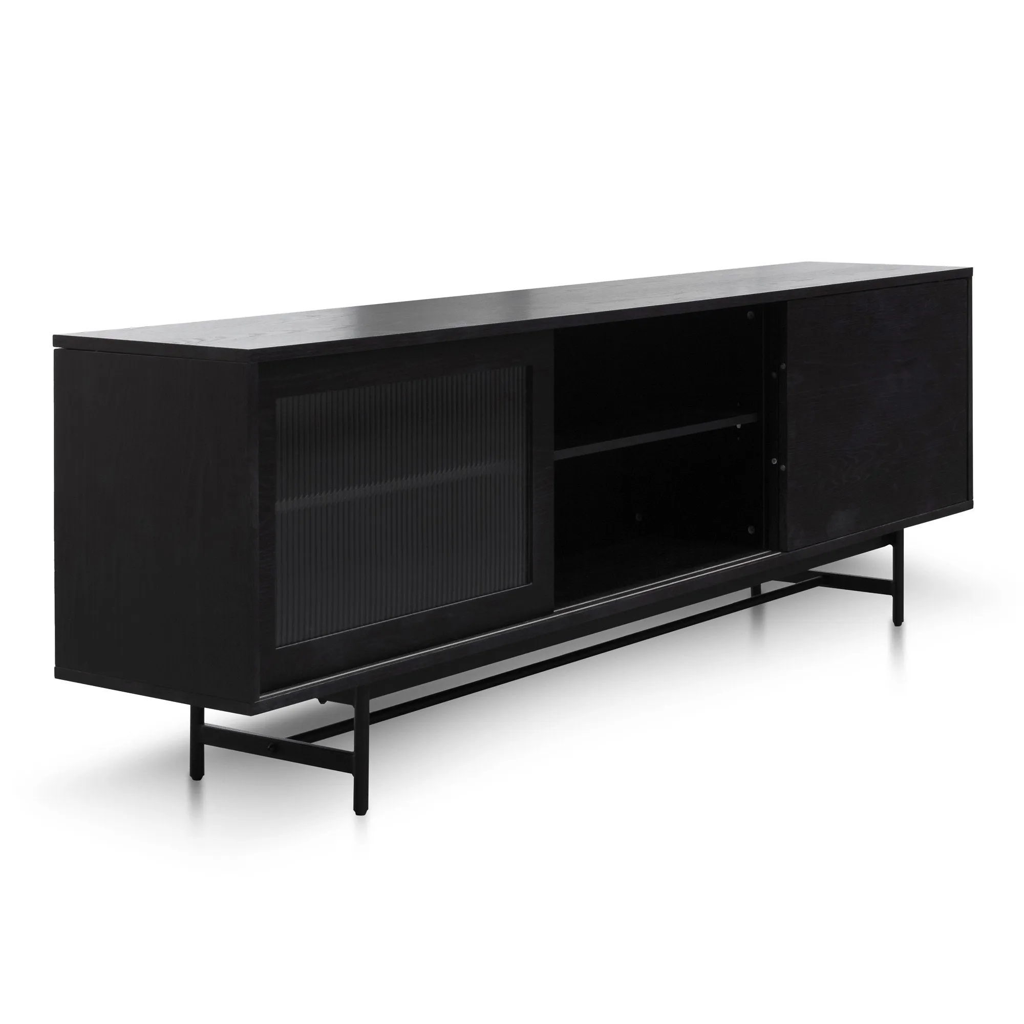 Sergio 2.1m Wooden TV Entertainment Unit - Full Black with Flute Glass Door