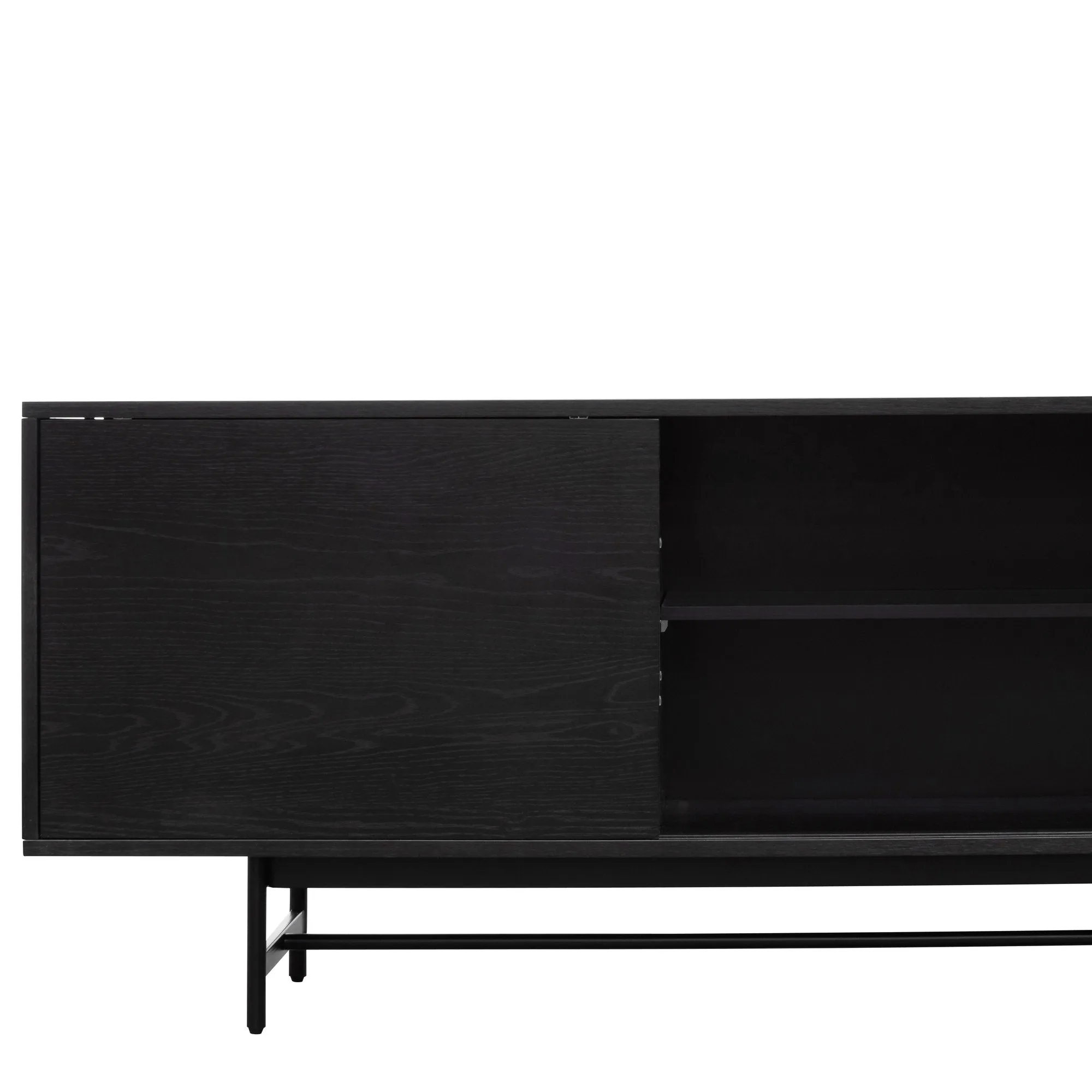 Sergio 2.1m Wooden TV Entertainment Unit - Full Black with Flute Glass Door