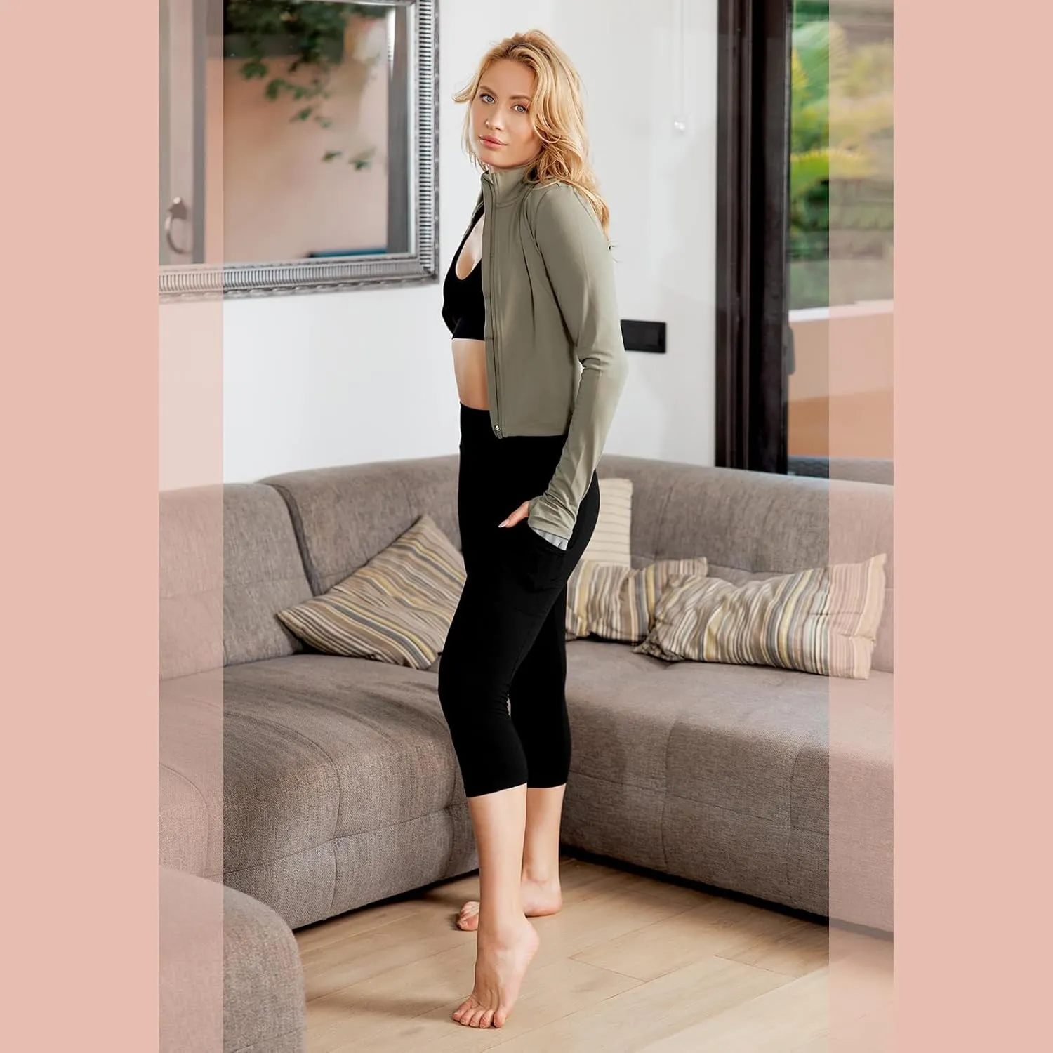 SINOPHANT High Waisted Leggings with Pockets Women, Full Length Capri Buttery Soft Stretchy Yoga Pants