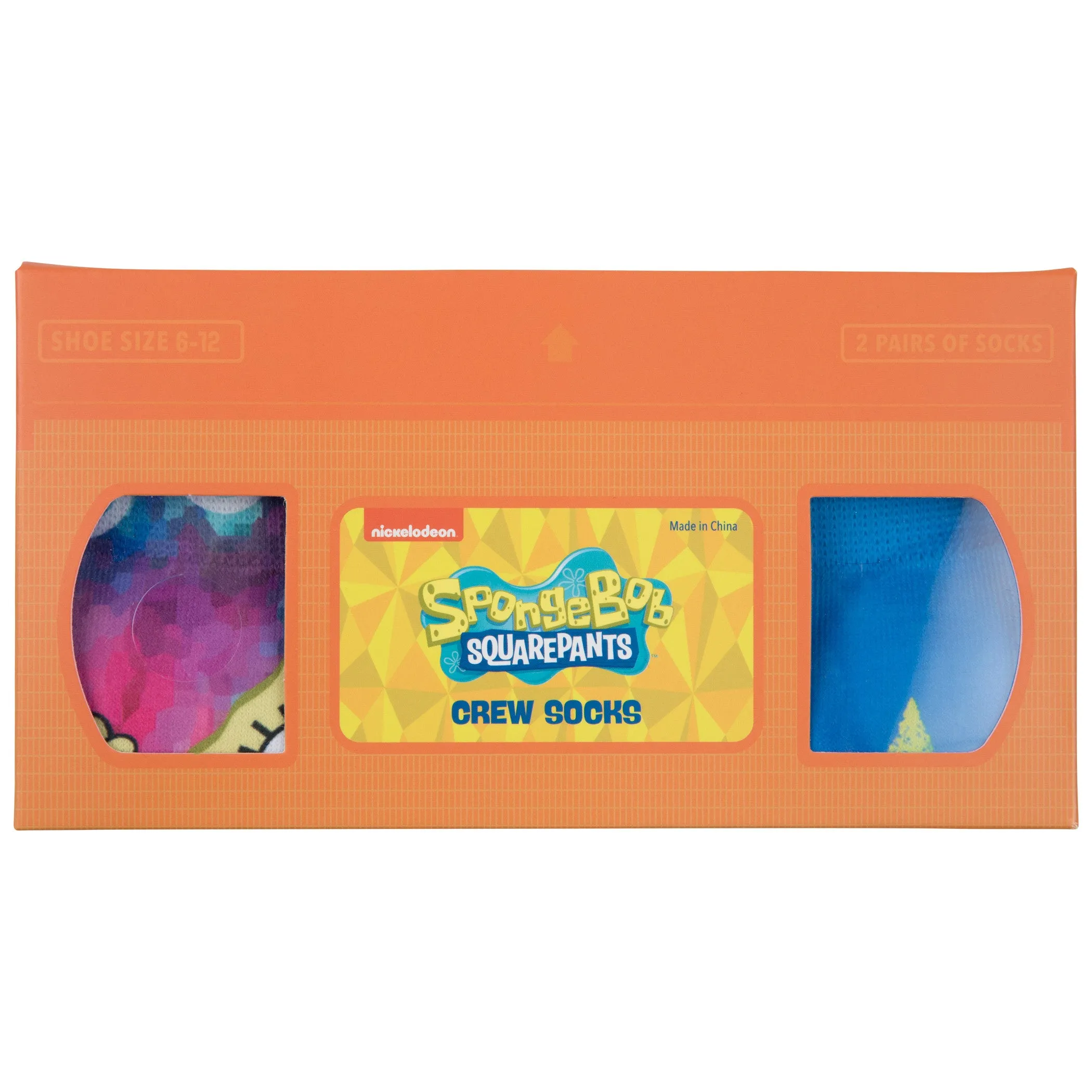 SpongeBob SquarePants I'm Ready Crew Socks 2-Pair VHS Shaped Box Set
