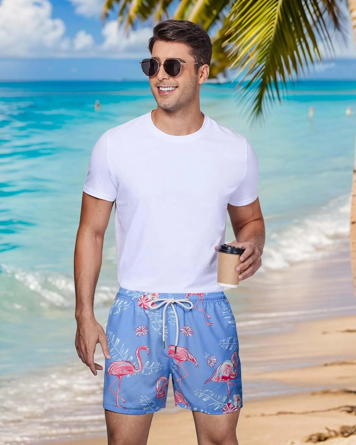Swim Trunks Mens 5 Inch Inseam Compression Liner Short Men Bathing Suit Lined Swimming Shorts Men's Swim Suits