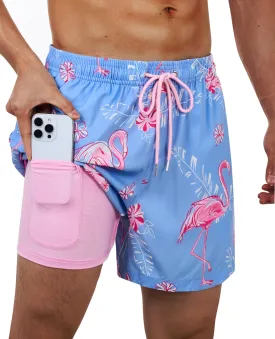 Swim Trunks Mens 5 Inch Inseam Compression Liner Short Men Bathing Suit Lined Swimming Shorts Men's Swim Suits