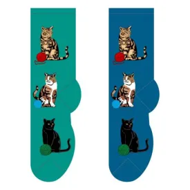 Teal Cat Trio Socks