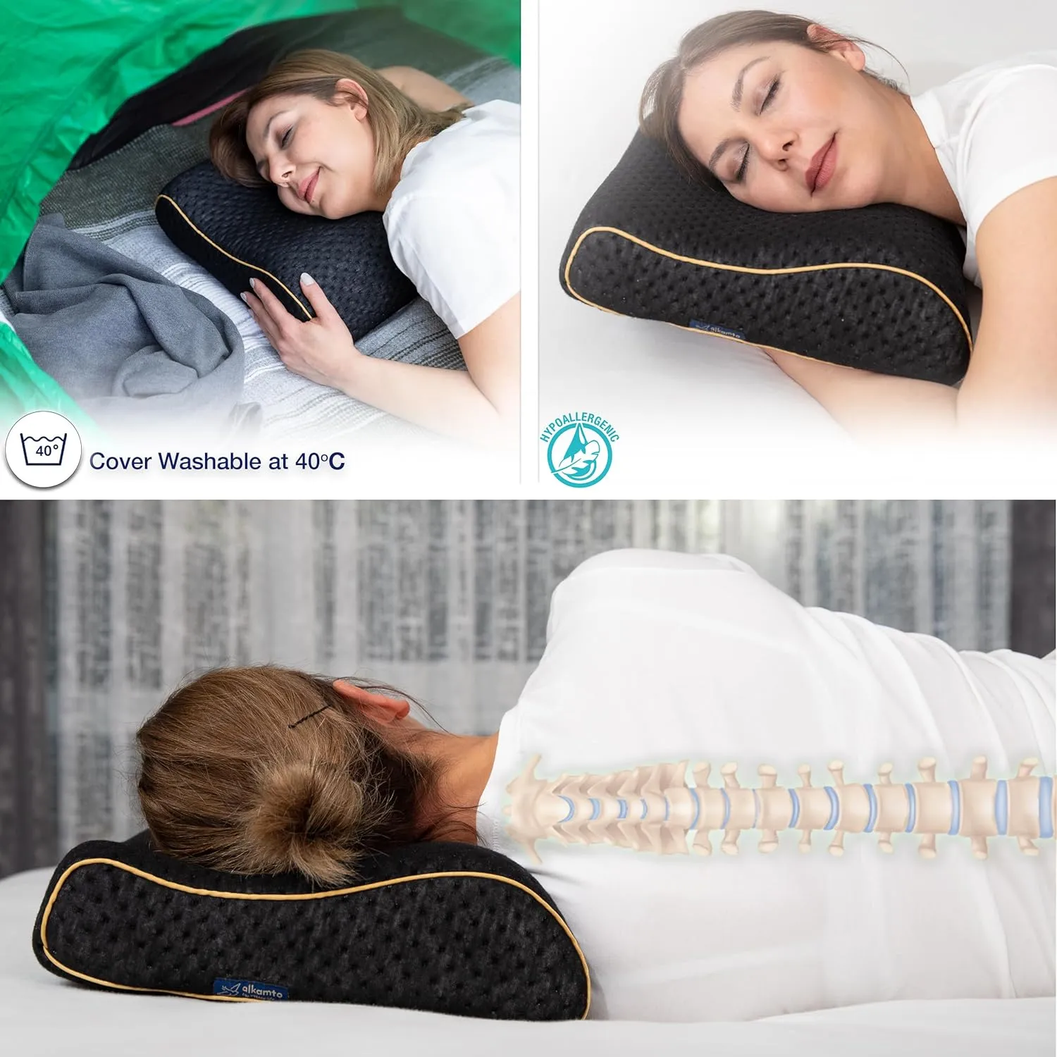Travel & Camping Comfortable Memory Foam Pillow  Easy to Carry Portable Bag  Temperature Regulating Pillow Case (Black Contour)