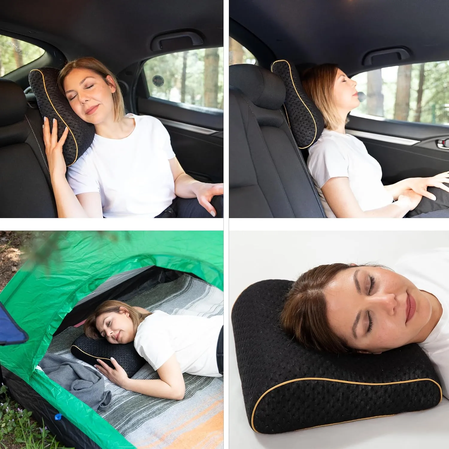 Travel & Camping Comfortable Memory Foam Pillow  Easy to Carry Portable Bag  Temperature Regulating Pillow Case (Black Contour)