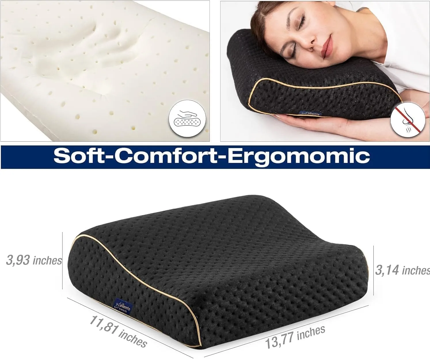 Travel & Camping Comfortable Memory Foam Pillow  Easy to Carry Portable Bag  Temperature Regulating Pillow Case (Black Contour)