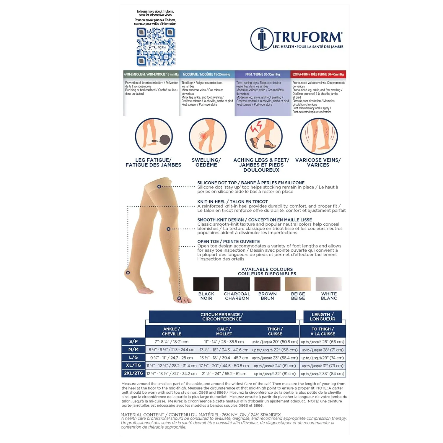Truform 20-30 mmHg Compression Stockings for Men and Women, Thigh High Length, Dot-Top, Open Toe, Black, Medium