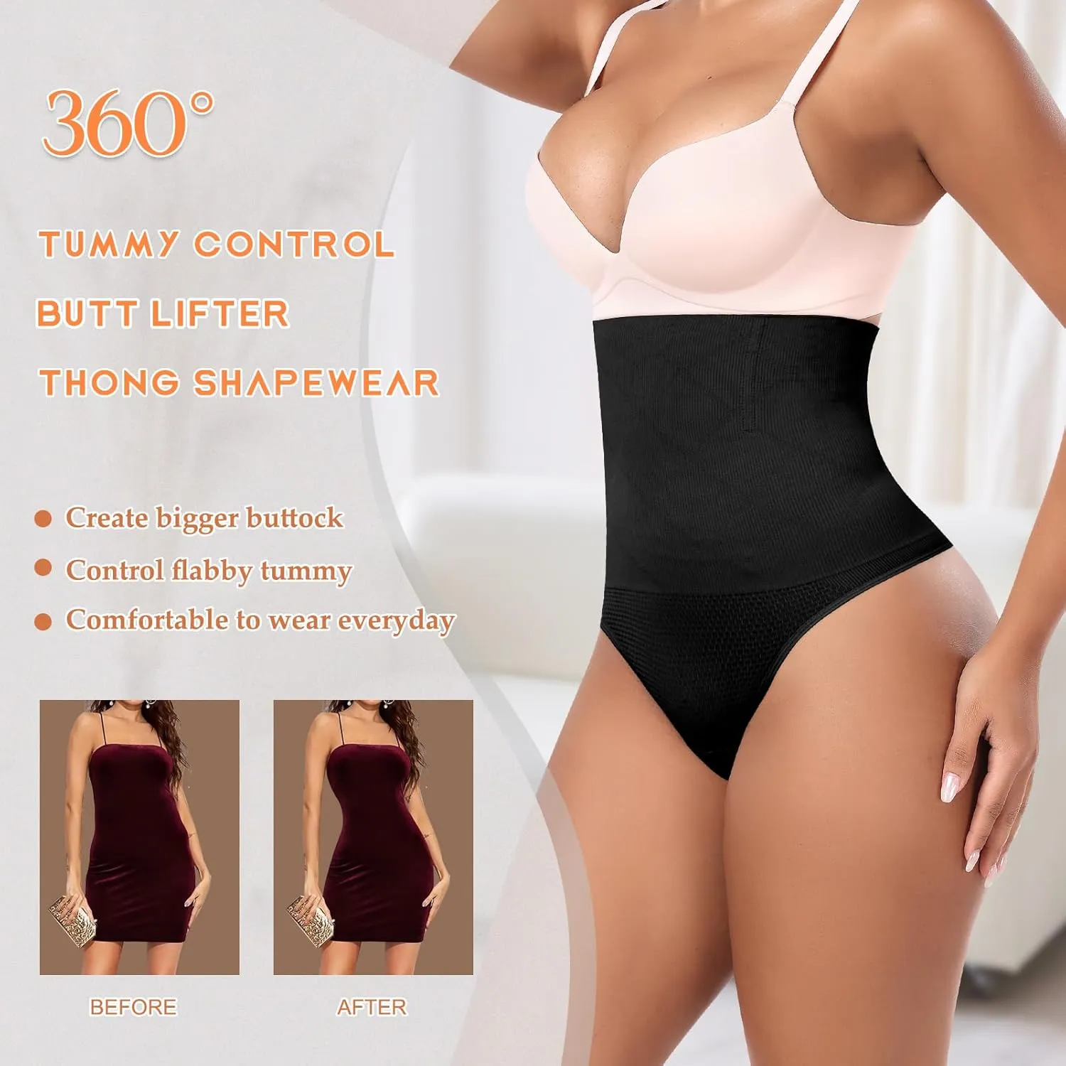 Tummy Control Thong Shapewear for Women High Waist Shaping Underwear Seamless Body Shaper Panties Girdle