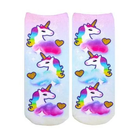 Unicorn Print  Pink Footie Socks for Girls
