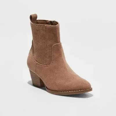 Universal Thread Women's Faux Leather Ankle Western Boots Heel Memory Foam