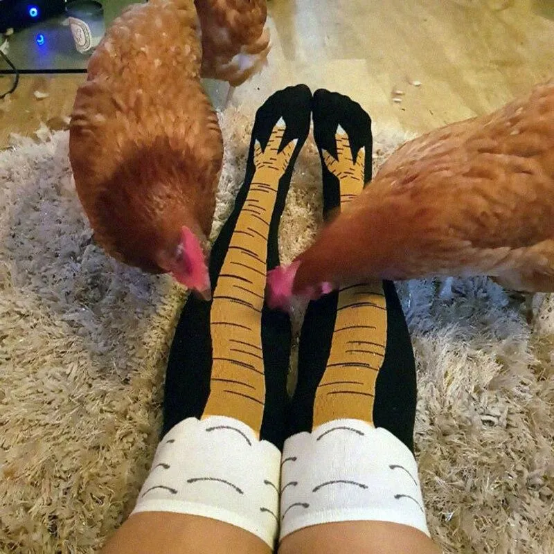 Women 3D Chicken Feet Print Design Medium Long Tube Socks