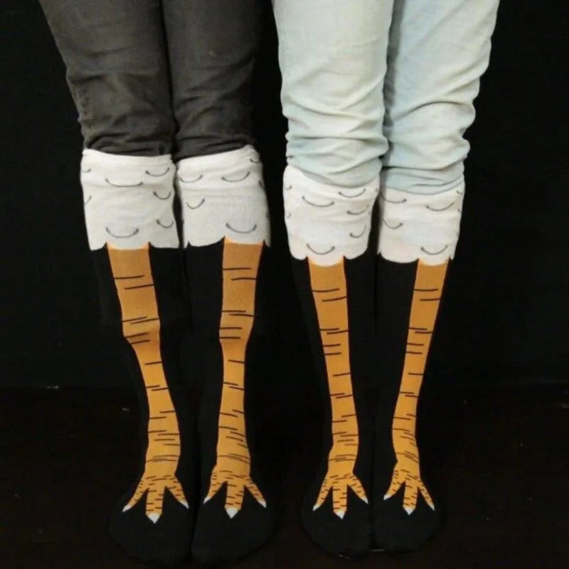 Women 3D Chicken Feet Print Design Medium Long Tube Socks