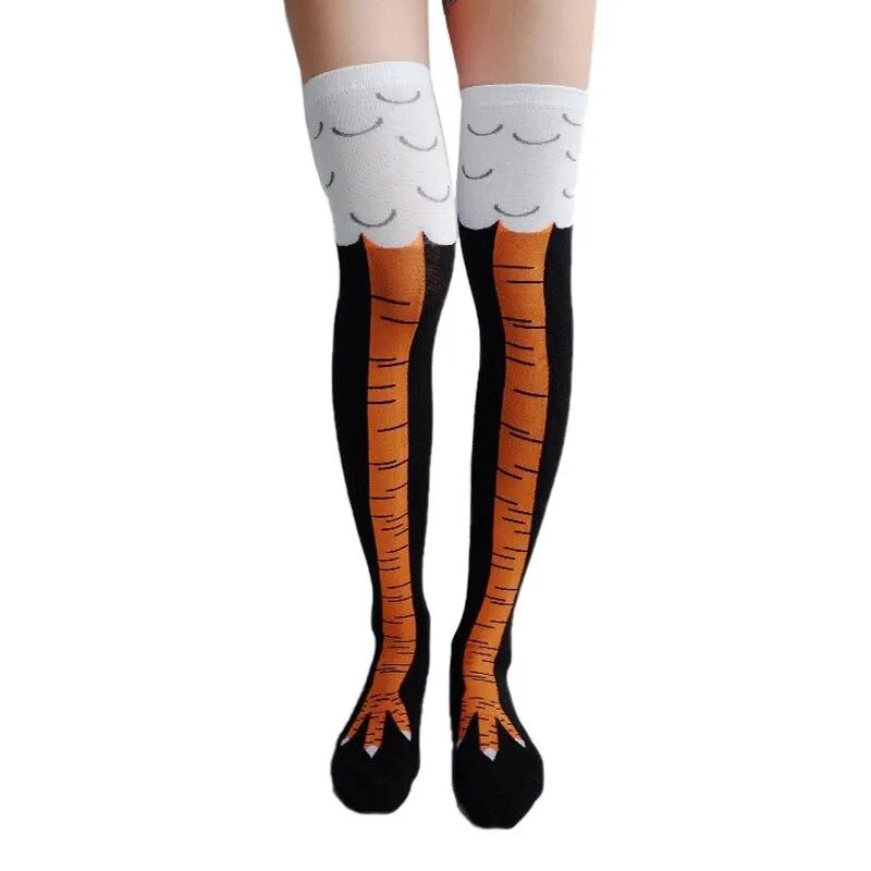 Women 3D Chicken Feet Print Design Medium Long Tube Socks