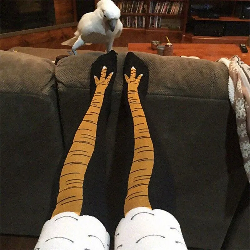 Women 3D Chicken Feet Print Design Medium Long Tube Socks