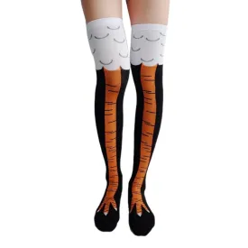Women 3D Chicken Feet Print Design Medium Long Tube Socks
