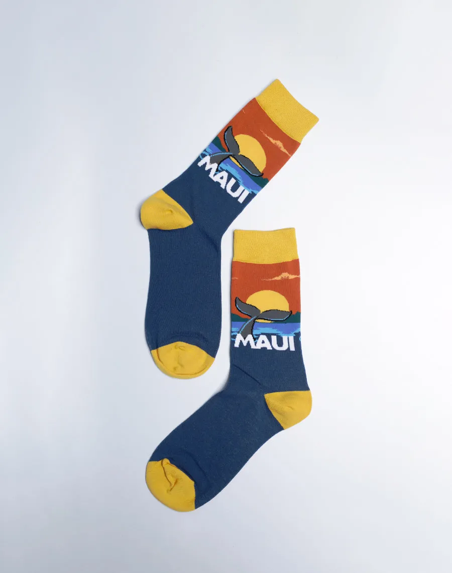 Women's Maui Sunset Whale Fluke Crew Socks