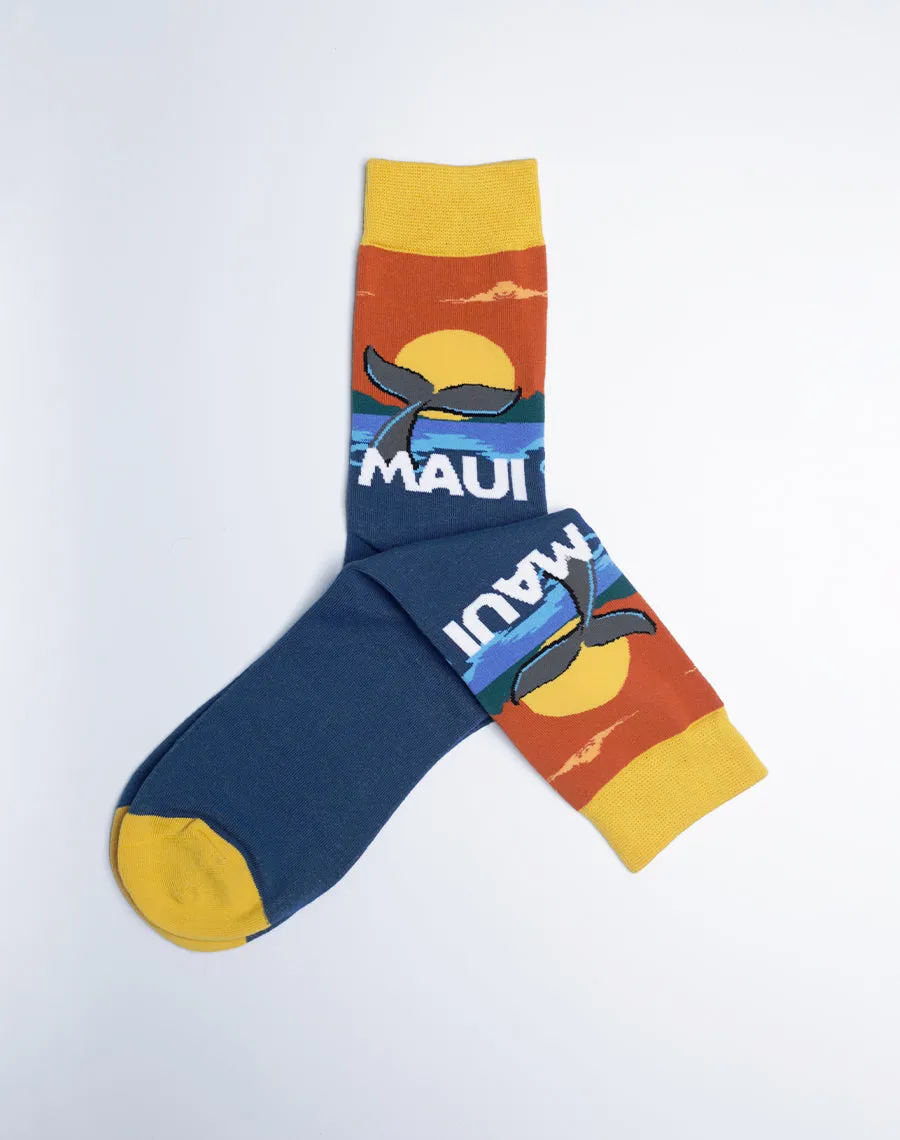 Women's Maui Sunset Whale Fluke Crew Socks