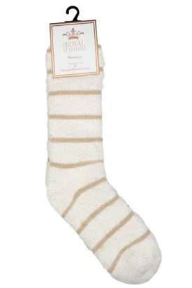 Women's Stripe Snuggle Socks-Off White/Cream