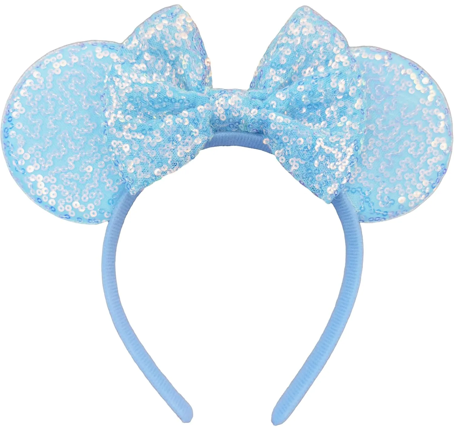 XINXIYAN Mouse Ears Headbands for Women Glitter Sequin Mouse Ears Bow Headband Birthday Party Princess Decoration (Blue, one size)